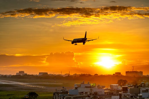 A beautiful sunset at an airport