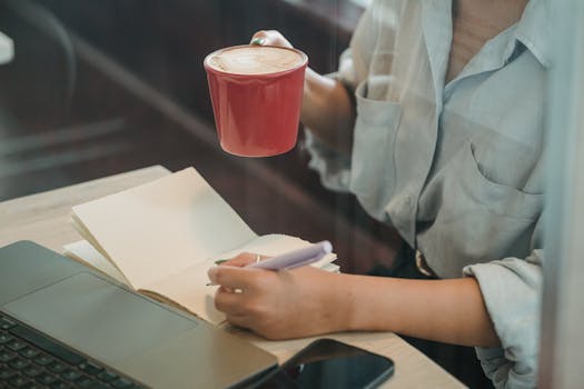 freelancing at a beach cafe